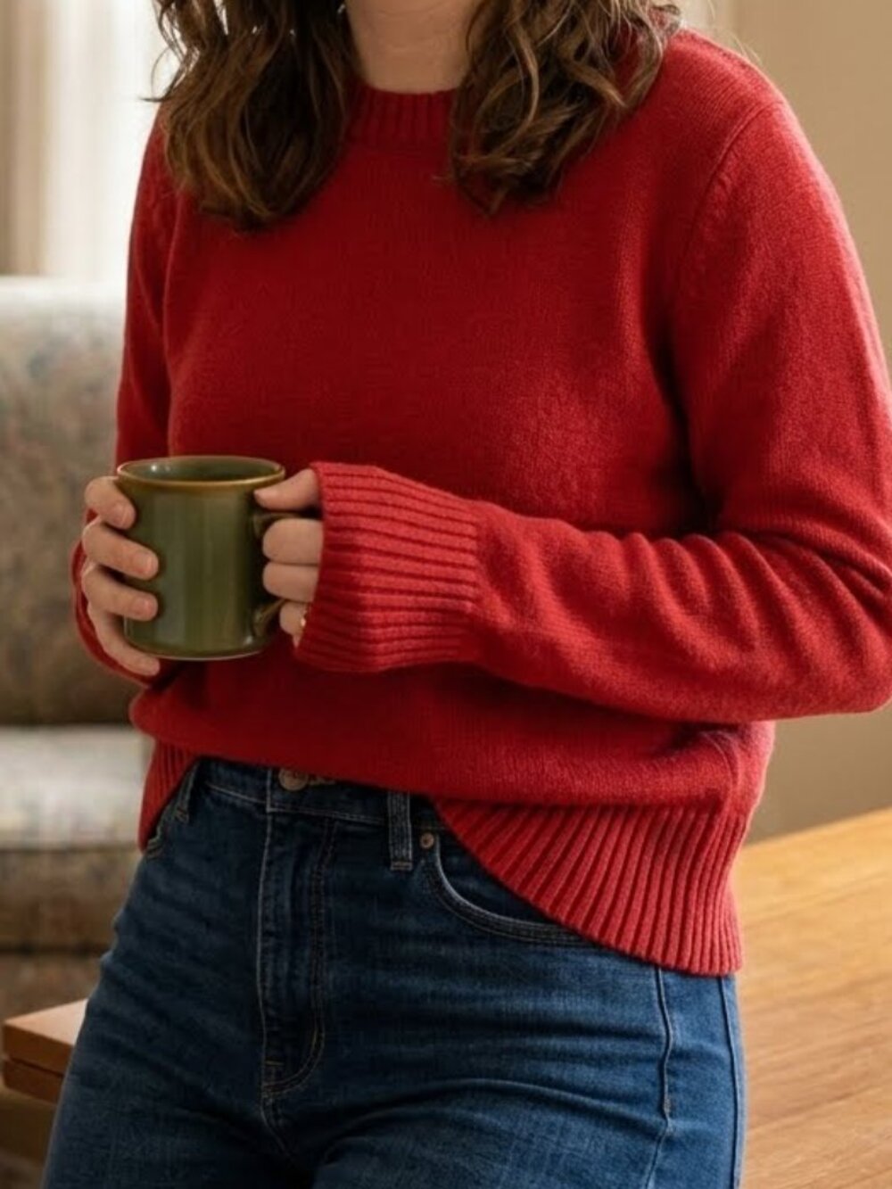 Old Navy Women's Classic Red Crewneck Sweater Size L Super Soft Cotton Blend